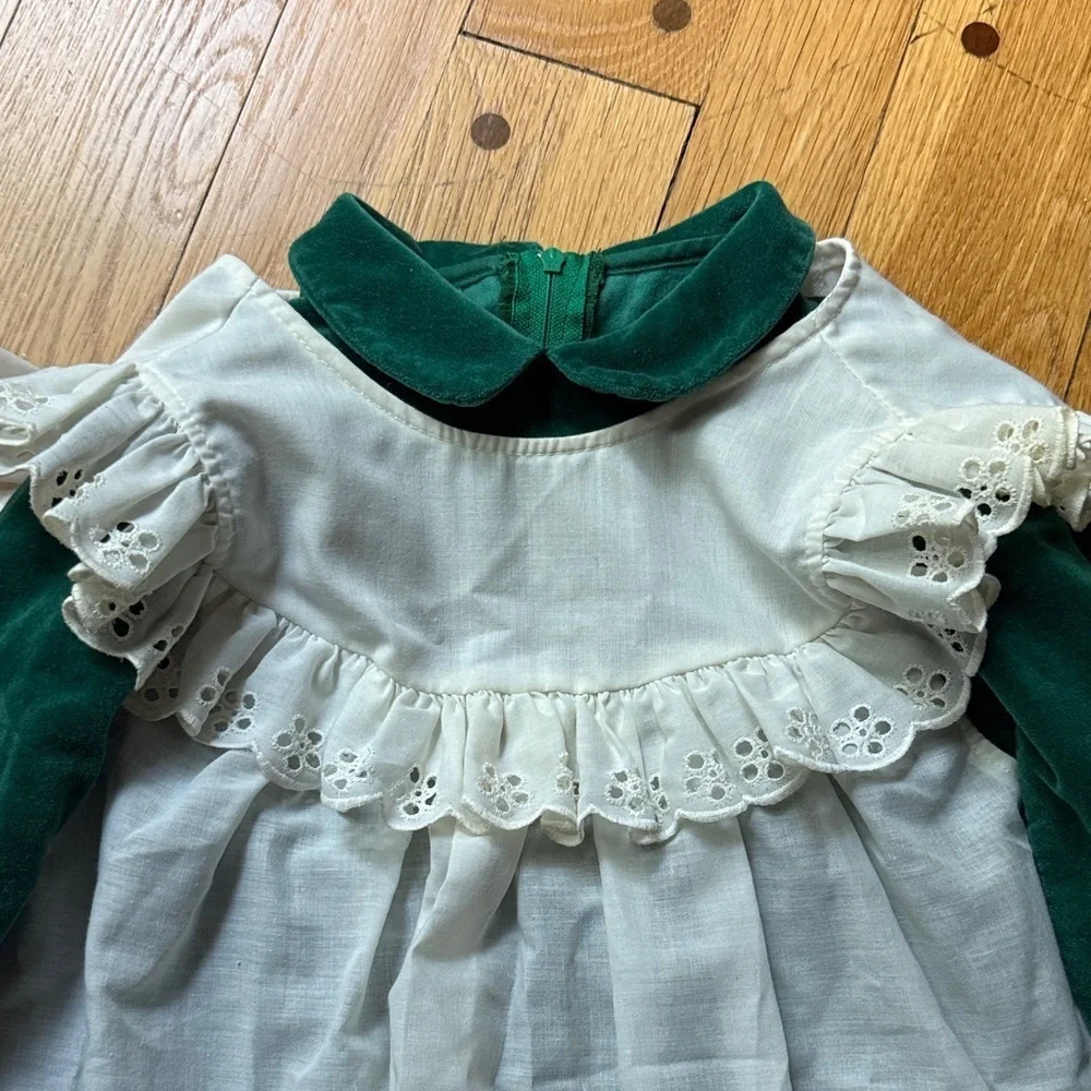 Vintage Harold Square by Kathy Schuster Green Velvet Eyelet Pinafore Dress 4T